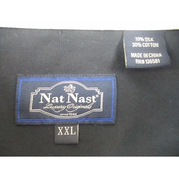 Nat Nast Shirt Mens‎ Sz XXL Luxury Silk Cotton Checked S/S Pocket Button Blue